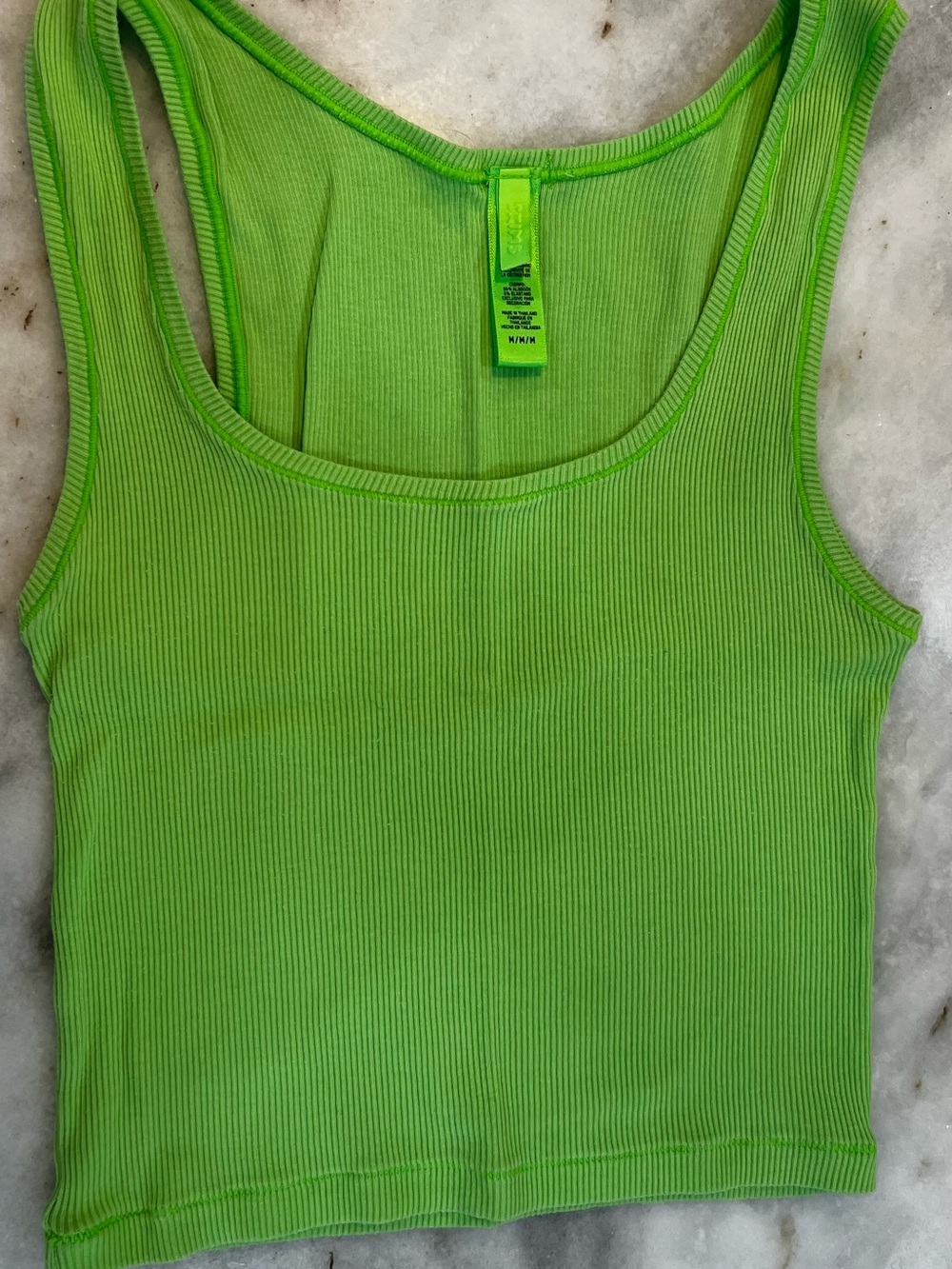 SKIMS Neon Green Ribbed Crop Tank Top